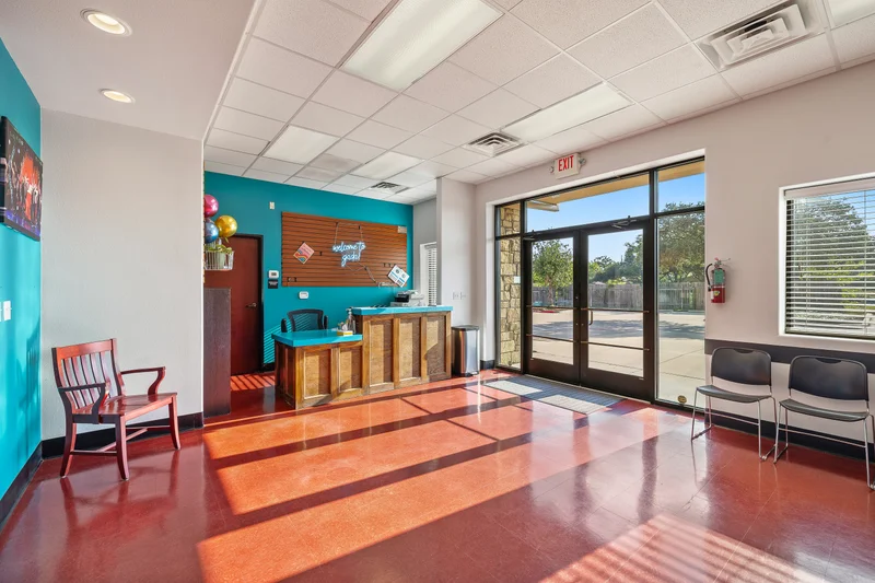 Spacious lobby with comfortable seating
